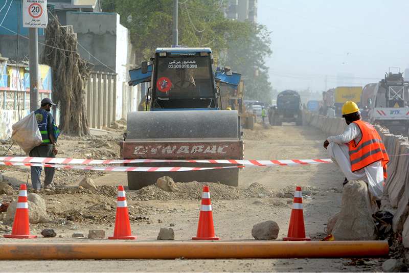 Heavy Machinery Extends Road in Jail Chowrangi Under City Development Project