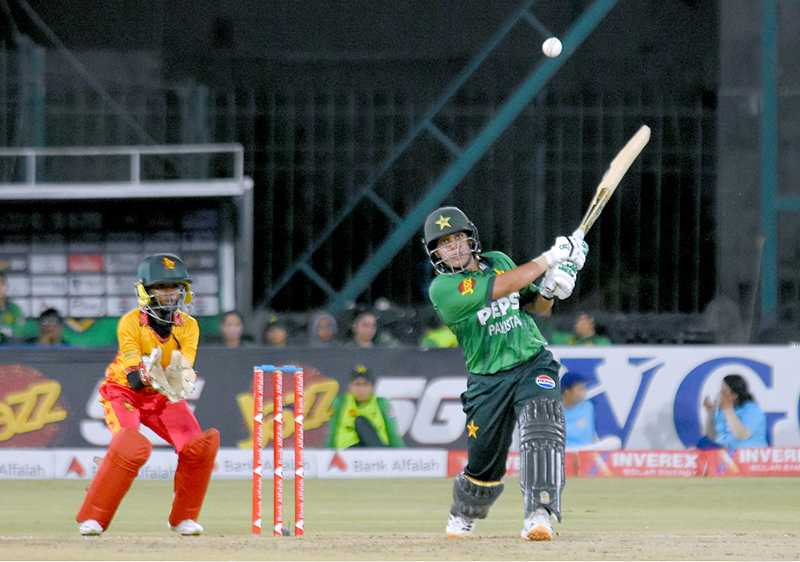 Pakistan Women's Player Ayesha Zafar Performs Shot in W-T20I Series Match Against Zimbabwe