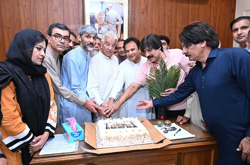 Defense Minister Khawaja Muhammad Asif Celebrates Takbeer Day with Workers at Liaison Office in Cantt